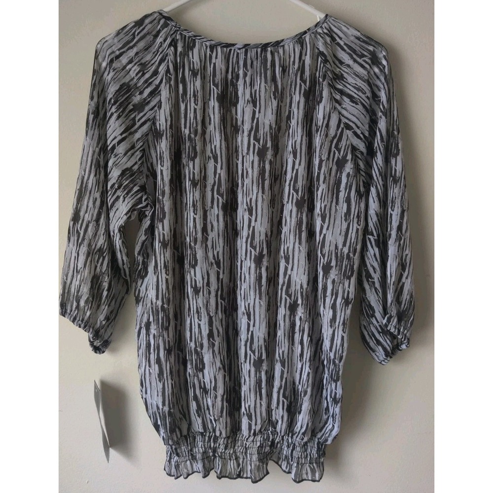 Allison Morgan Women's‎ XL Blouson-style Top Elastic 3/4 Sleeve Black/White NWT - Picture 2 of 6